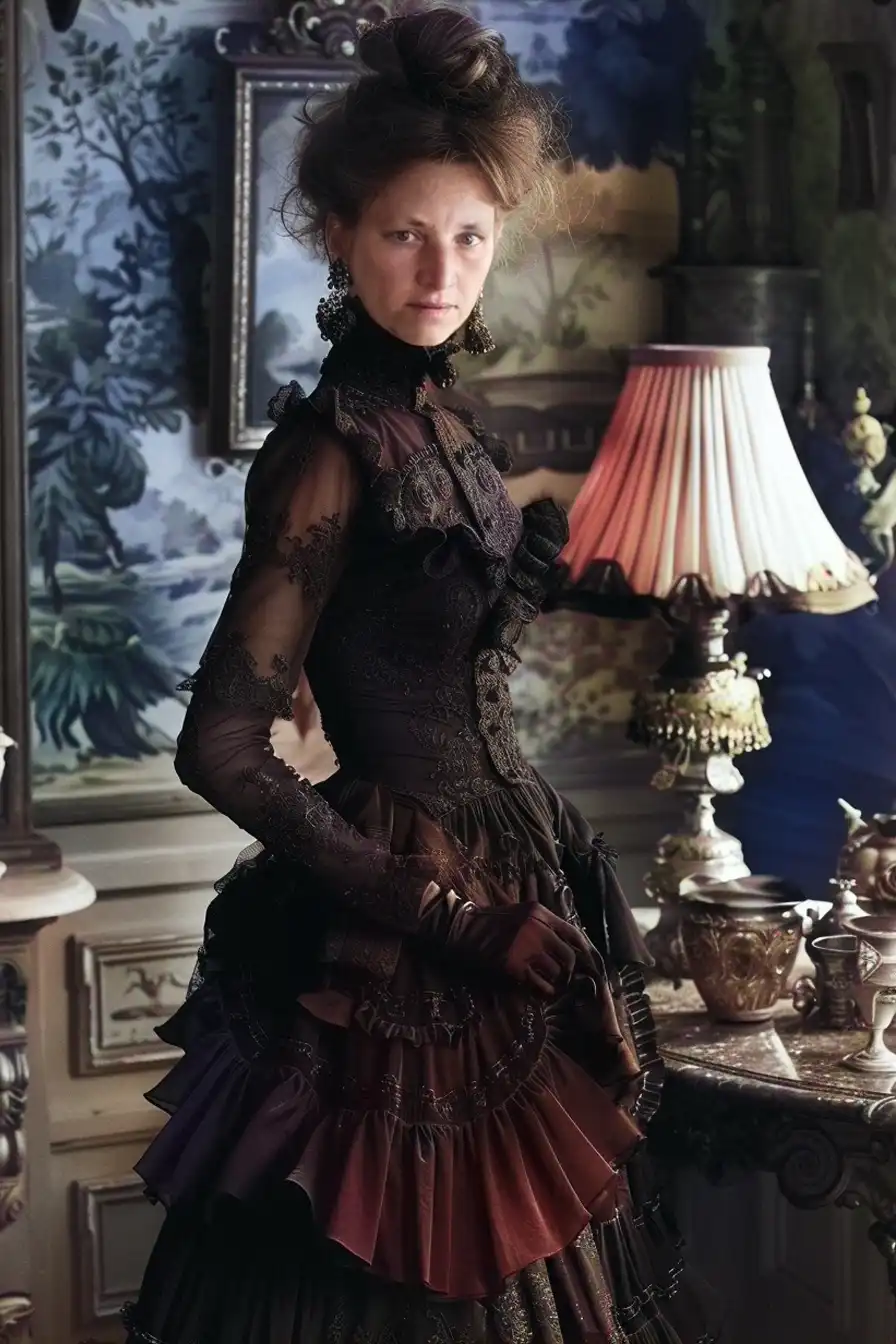 Sandra-in-Victoriaanse-portretfotografie-stijl-aan-dressoir-ingekleurd